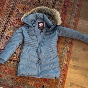 Pajar Women's Light Blue Puffer Coat with Fur Hood